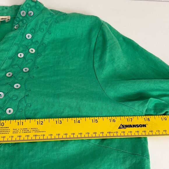 Ecologie Green Linen Embroidered Convertible Sleeve Shirt S - Picture 5 of 7